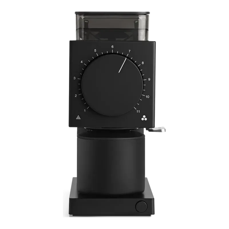 Fellow Ode Gen 2 grinder in matte black, seen from the front