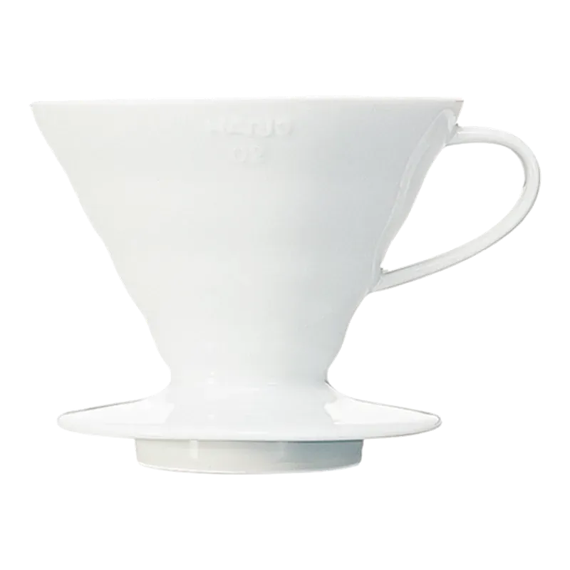 Hario V60-02 ceramic dripper in white, seen from the side