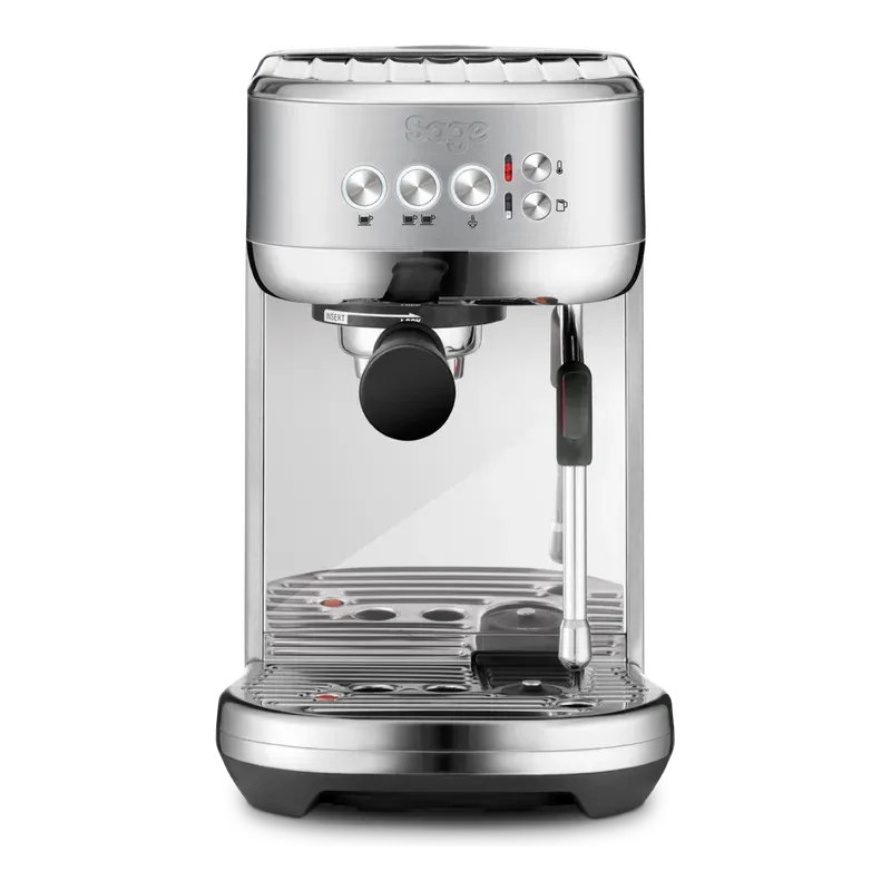 Sage Bambino Plus in brushed stainless steel, seen from the front