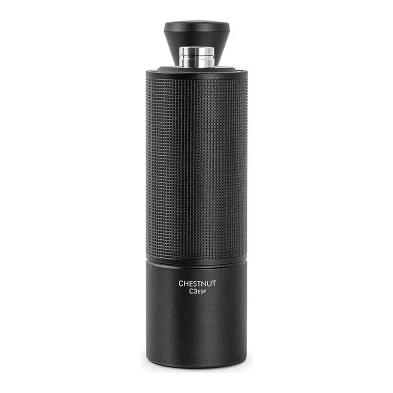 Timemore Chestnut C3 ESP hand grinder in black, standing upright without its crank